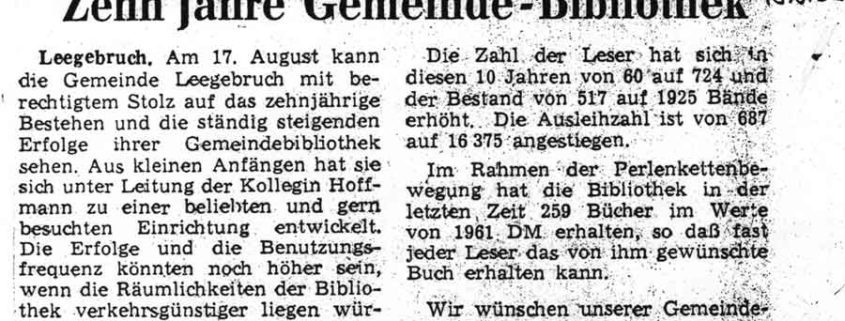 "Zehn Jahre Gemeinde-Bibliothek" Beitrag in der Märkischen Volksstimme vom 18. August 1959