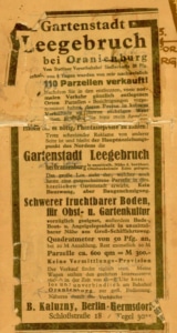 Anzeige, deren genauer Erscheinungsort und -datum sich nicht ermitteln ließ. (Veröffentlichung mit freundlicher Genehmigung der Gemeindeverwaltung Leegebruch)