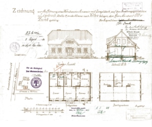 Bauzeichnung von 1924. Sie war Vorlage gleich für mehrere geplante Neubauten der Siedlerfamilien.
